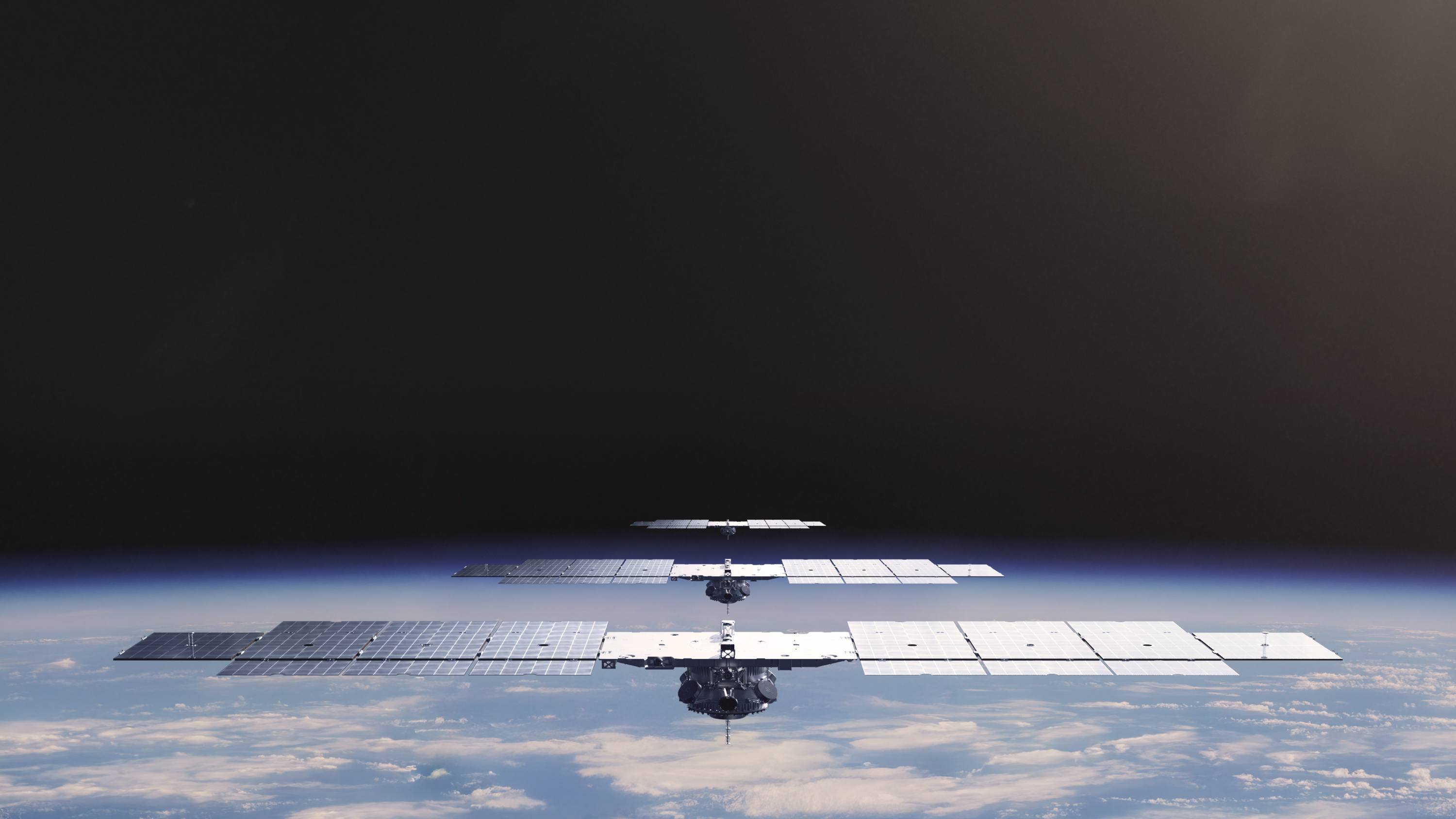 Xona satellite in orbit above Earth, with sunlight on the horizon
